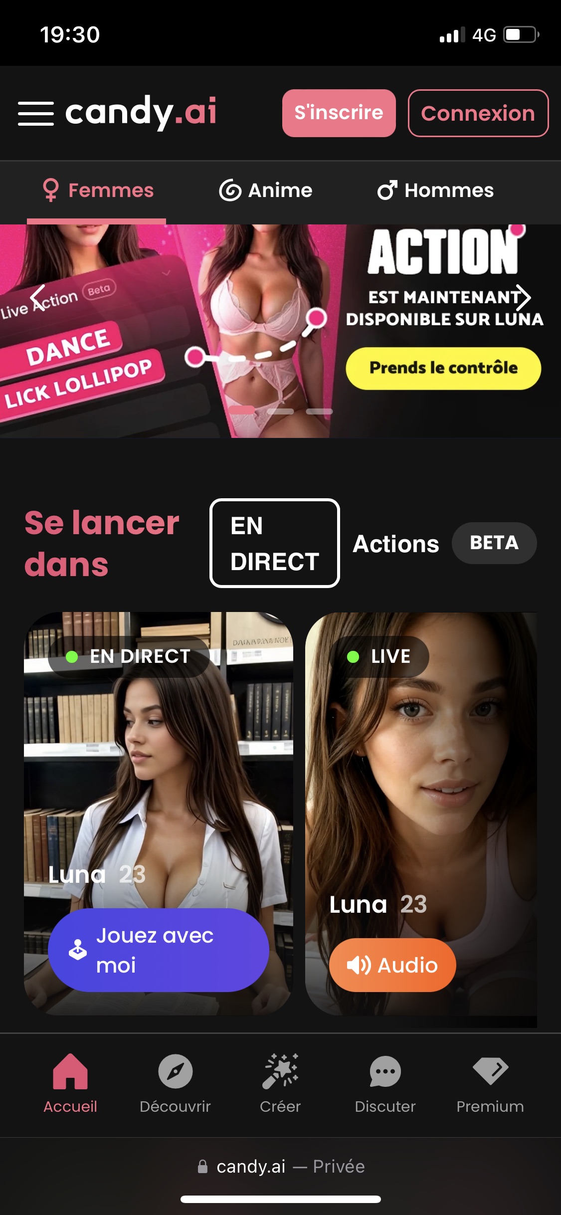 Page d'accueil de Candy.ai